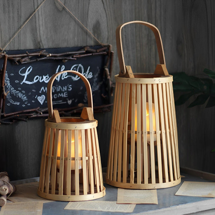 Handmade Bamboo Rattan LED Candle Lantern - Rustic Nordic Floor Lamp, Table Lamp, Hanging Decor Light for Indoor/Outdoor Ambiance