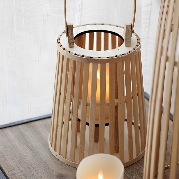 Handmade Bamboo Rattan LED Candle Lantern - Rustic Nordic Floor Lamp, Table Lamp, Hanging Decor Light for Indoor/Outdoor Ambiance