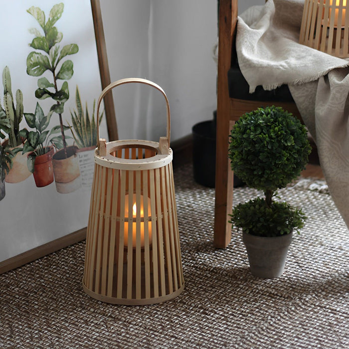 Handmade Bamboo Rattan LED Candle Lantern - Rustic Nordic Floor Lamp, Table Lamp, Hanging Decor Light for Indoor/Outdoor Ambiance