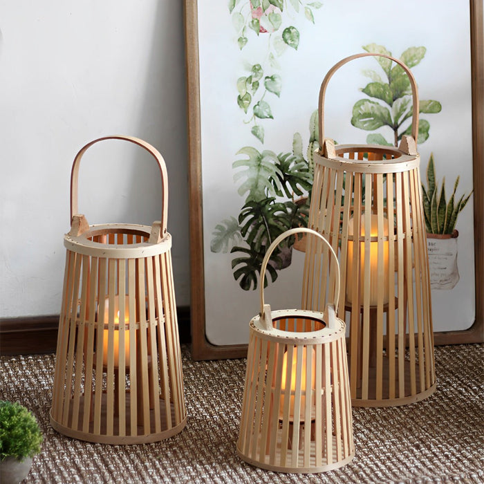 Handmade Bamboo Rattan LED Candle Lantern - Rustic Nordic Floor Lamp, Table Lamp, Hanging Decor Light for Indoor/Outdoor Ambiance
