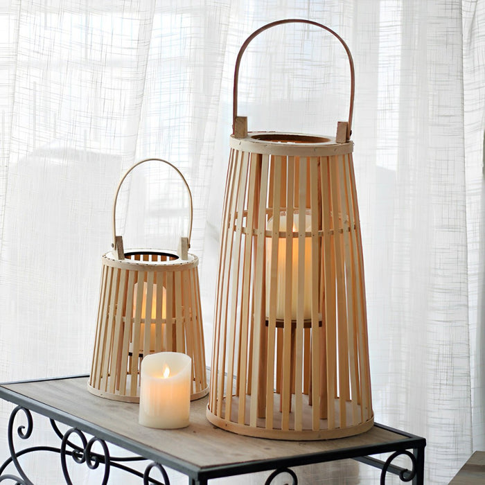Handmade Bamboo Rattan LED Candle Lantern - Rustic Nordic Floor Lamp, Table Lamp, Hanging Decor Light for Indoor/Outdoor Ambiance