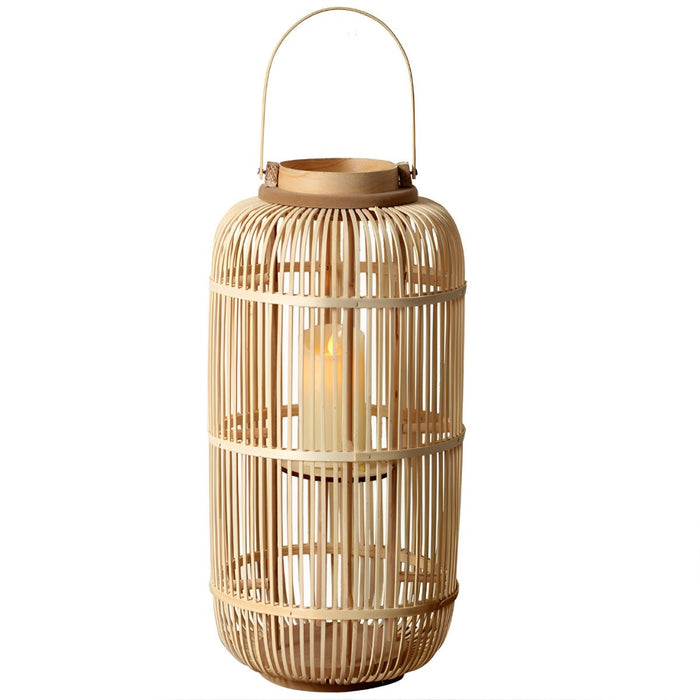Handmade Bamboo Weaving LED Candle Lantern Floor Lamp - Indoor/Outdoor, Rustic Farmhouse Decor, Ambient Light