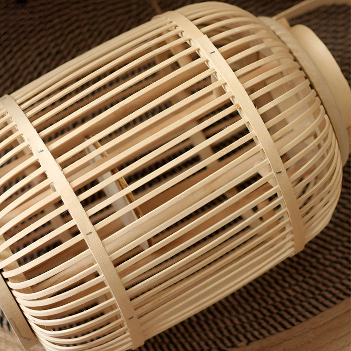 Handmade Bamboo Weaving LED Candle Lantern Floor Lamp - Indoor/Outdoor, Rustic Farmhouse Decor, Ambient Light