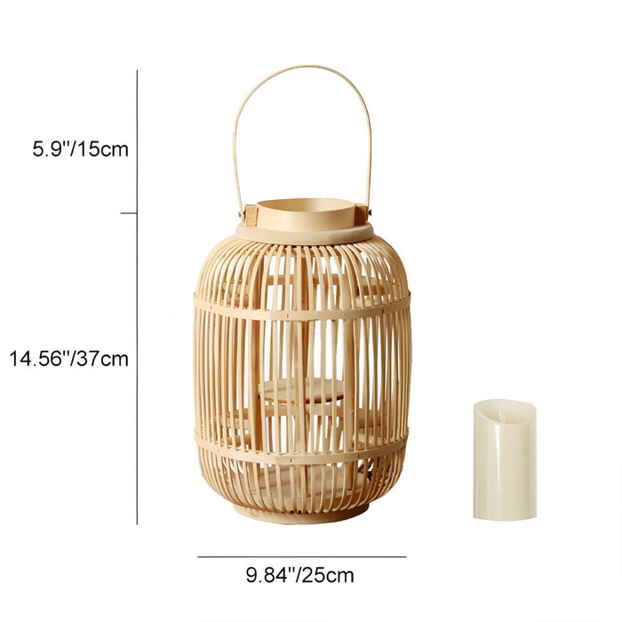 Handmade Bamboo Weaving LED Candle Lantern Floor Lamp - Indoor/Outdoor, Rustic Farmhouse Decor, Ambient Light