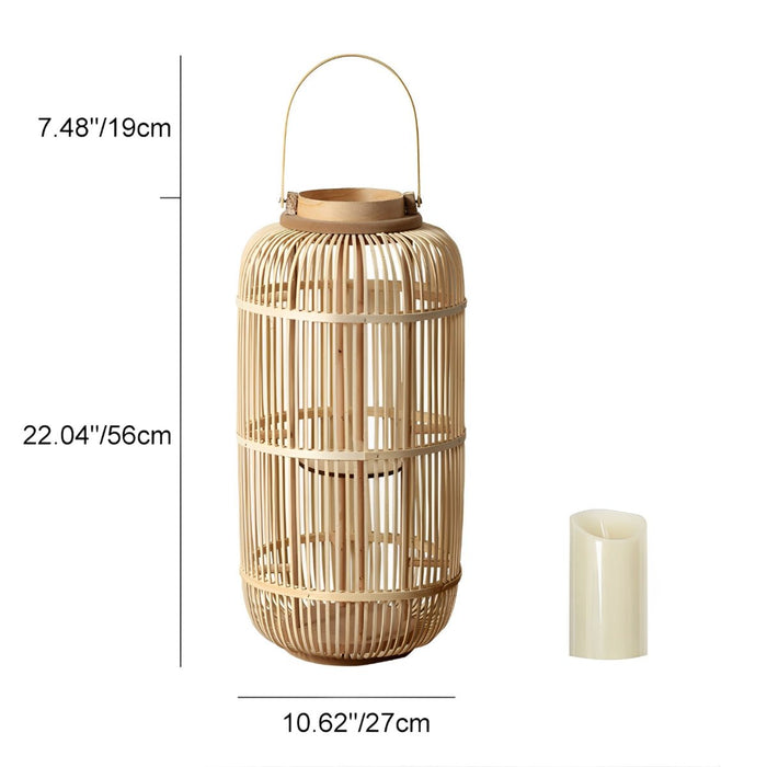 Handmade Bamboo Weaving LED Candle Lantern Floor Lamp - Indoor/Outdoor, Rustic Farmhouse Decor, Ambient Light