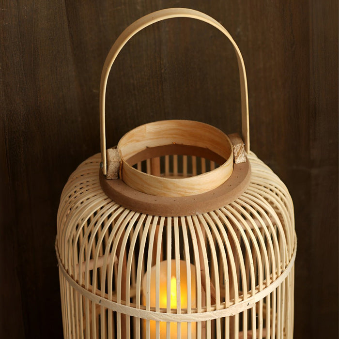 Handmade Bamboo Weaving LED Candle Lantern Floor Lamp - Indoor/Outdoor, Rustic Farmhouse Decor, Ambient Light