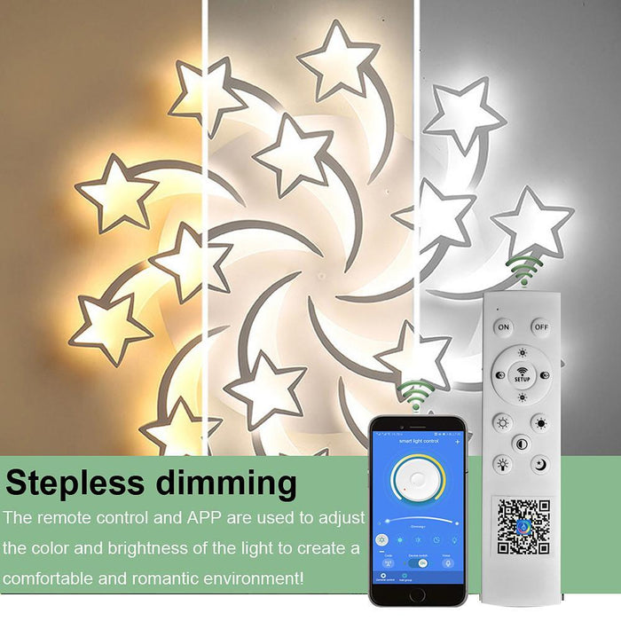 Celestial Shooting Stars Flush Mount Ceiling Light- LED. Dimmable. White. 5 to 15 Star Lights