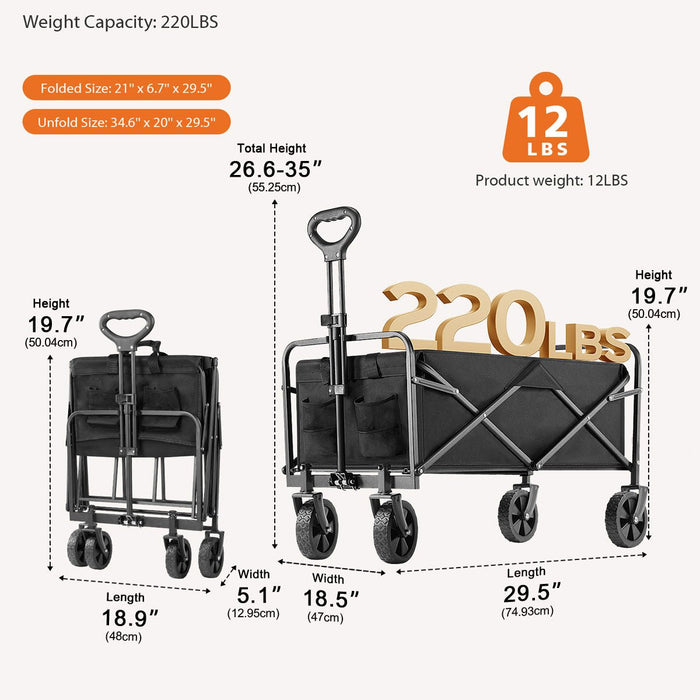 Folding All-Terrain Wagon Cart - Heavy Duty Utility, 330lbs Capacity - Camping, Shopping, Outdoor Gear