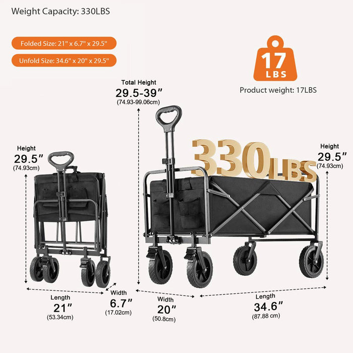 Folding All-Terrain Wagon Cart - Heavy Duty Utility, 330lbs Capacity - Camping, Shopping, Outdoor Gear