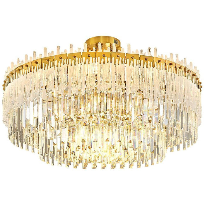 Nordic Style Round Gold Crystal Chandelier: 16 cord. Gold. Neutral Light