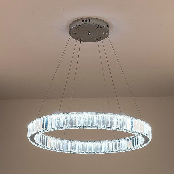Adjustable Creative Circle Design High Ceiling Chandelier Metal Crystal Light