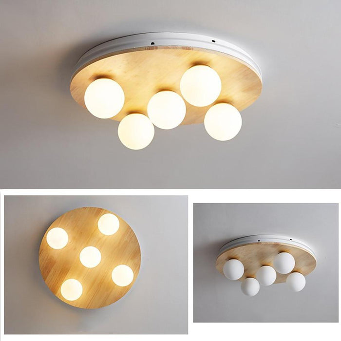 5 Globe Glass Bamboo Rustic Flush Mount Ceiling Light for Living Room Entryway