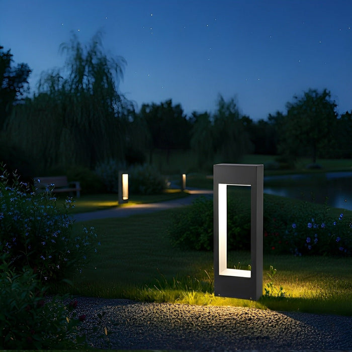 Hollow Square Outdoor Lawn Light - Waterproof LED Post Light, Black Modern Garden Lamp