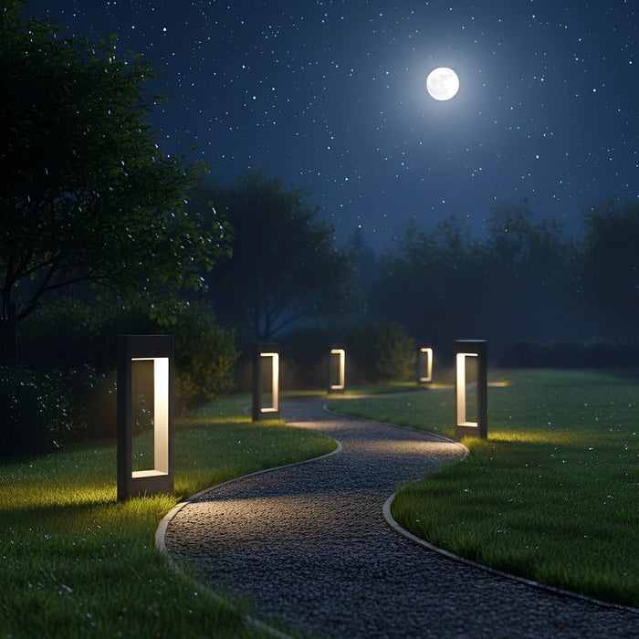 Hollow Square Outdoor Lawn Light - Waterproof LED Post Light, Black Modern Garden Lamp