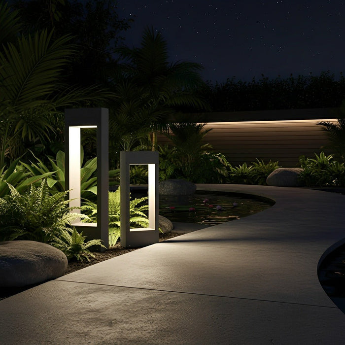 Hollow Square Outdoor Lawn Light - Waterproof LED Post Light, Black Modern Garden Lamp
