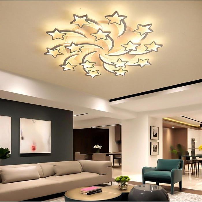 Celestial Shooting Stars Flush Mount Ceiling Light- LED. Dimmable. White. 5 to 15 Star Lights