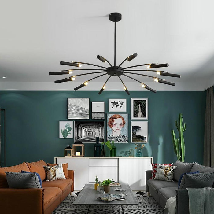 Linear Sputnik Chandelier - Black Metal.  12 Light. Modern Hanging Lights