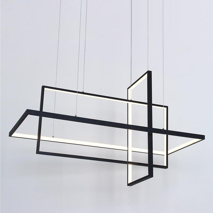 33'' Three-Part Futuristic Square Rectangular Hybrid Aluminum Chandelier with Capable Ambient Lights
