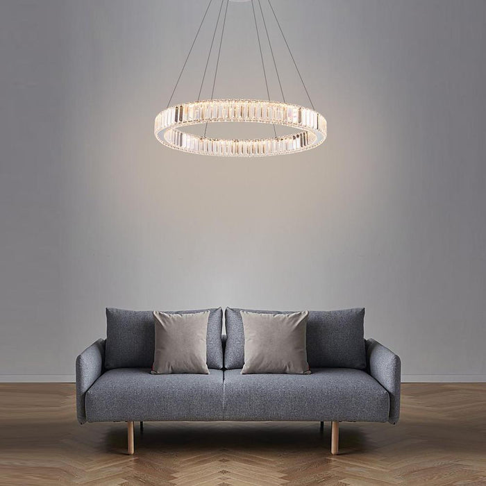 Adjustable Creative Circle Design High Ceiling Chandelier Metal Crystal Light