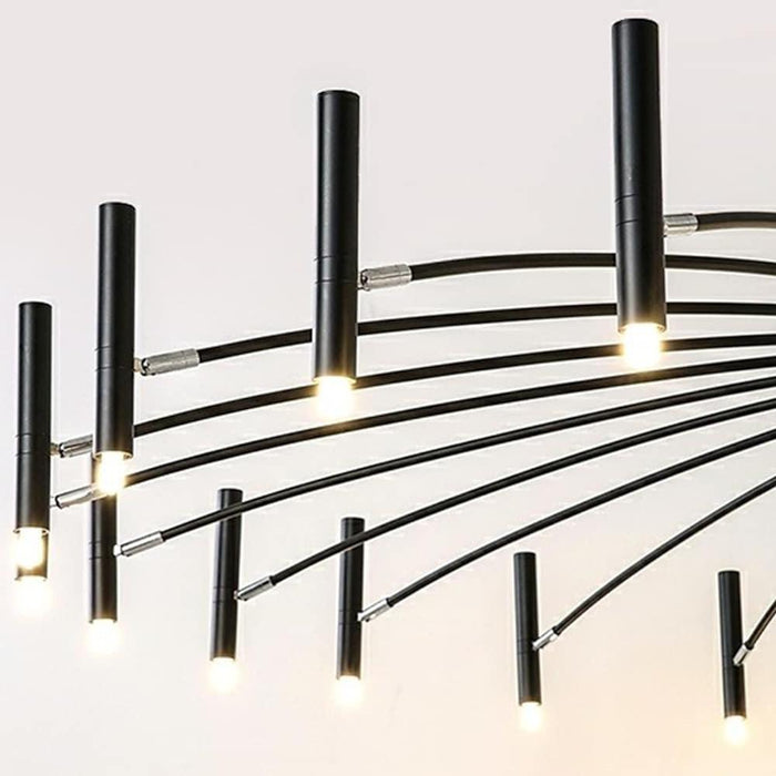 Modern 24-light Streamlined Round Chandelier - 24 LED Bulbs. 63'' Dia. Adjustable Height. Black Finish