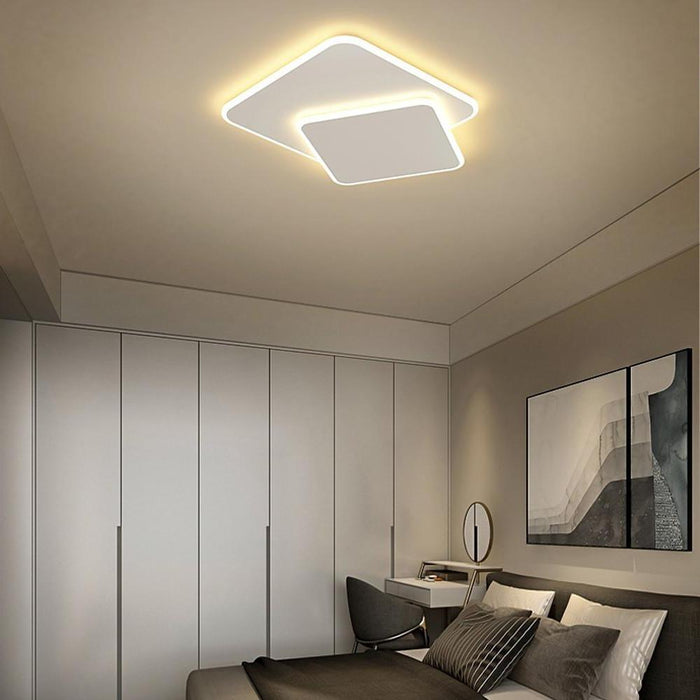 2 Square Metal Offset Flush Mounted Lights LED Bedroom Ceiling Lights