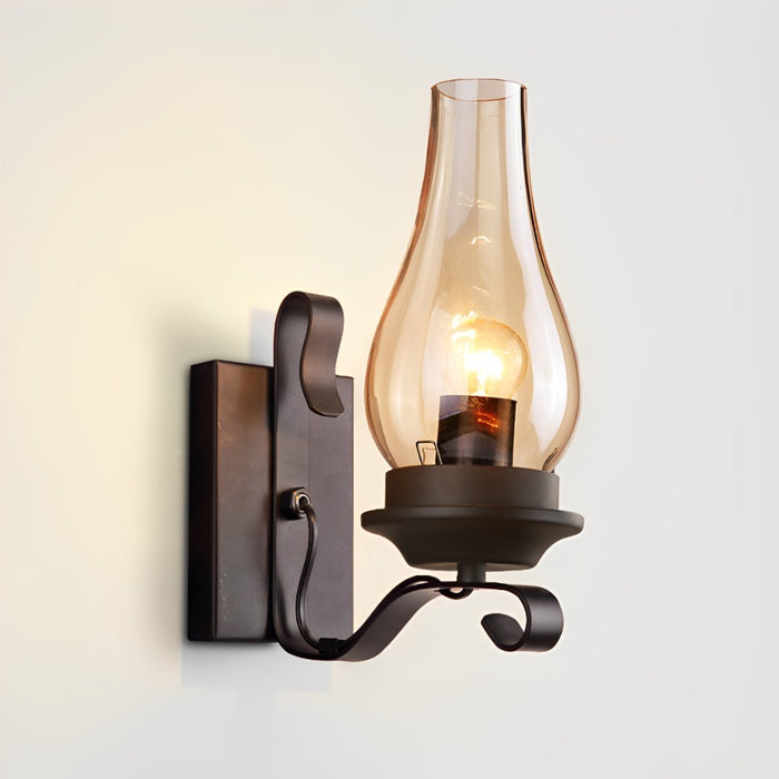 Kerosene Oil Lamp Wall Sconce - Vintage Industrial LED Fixture - Iron Glass Design