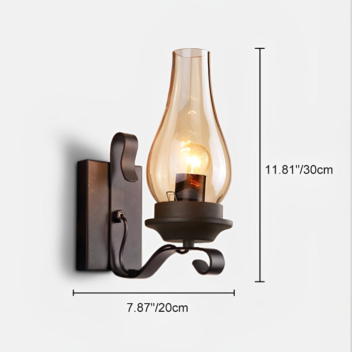 Kerosene Oil Lamp Wall Sconce - Vintage Industrial LED Fixture - Iron Glass Design