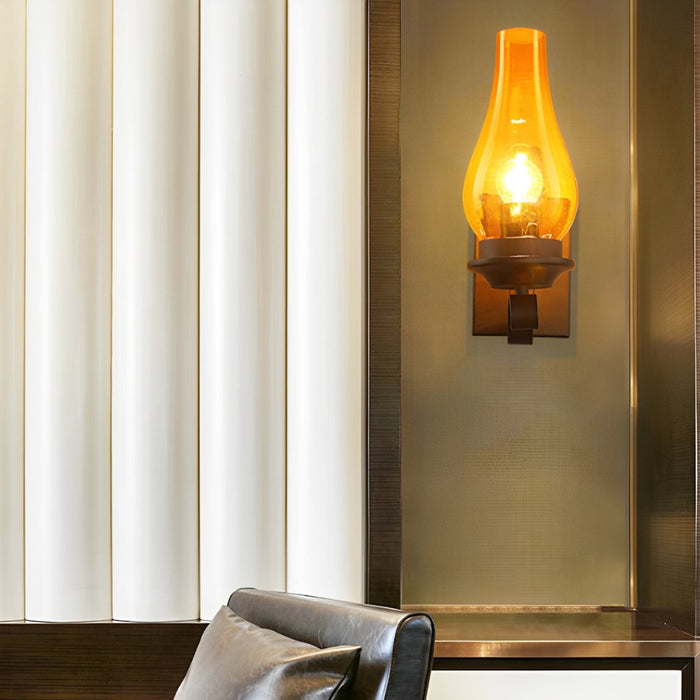 Kerosene Oil Lamp Wall Sconce - Vintage Industrial LED Fixture - Iron Glass Design
