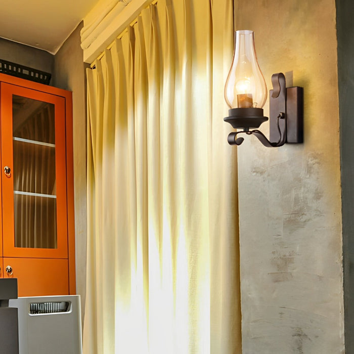 Kerosene Oil Lamp Wall Sconce - Vintage Industrial LED Fixture - Iron Glass Design