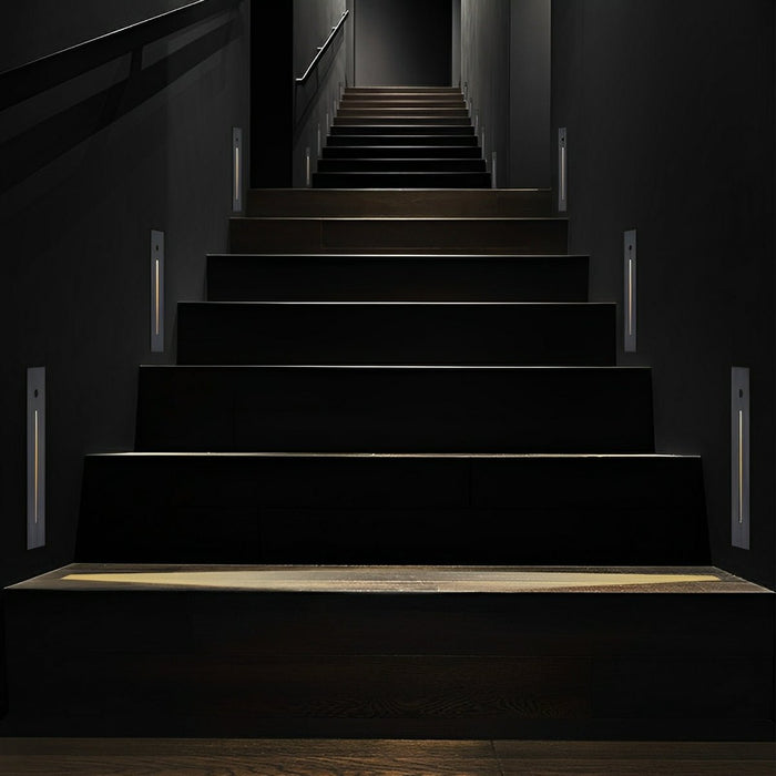 Indoor Minimalist Motion Sensor LED Recessed Stairway Wall Light - Invisible Pathway Step Lighting, Energy-Efficient Aluminum Design