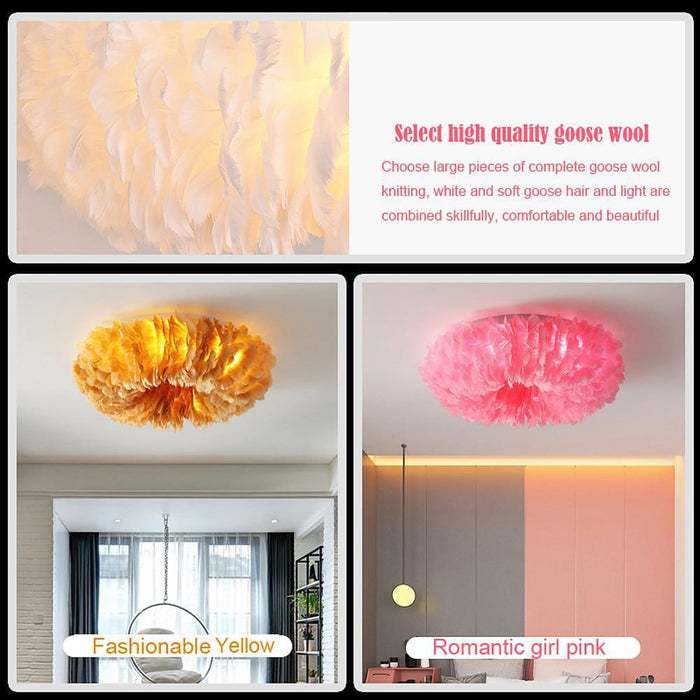Round Feathers LED Nordic Ceiling Lights Flush Mount Lighting Chandelier