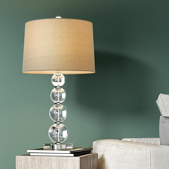 25-Inch H Crystal Bubble Table Lamp in Clear Night Light with Linen Shade