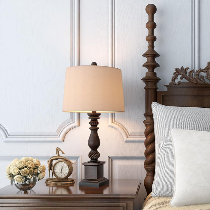 24'' Rustic Bronze Table Lamp Vintage 1-Light Reading Light with Drum Shade