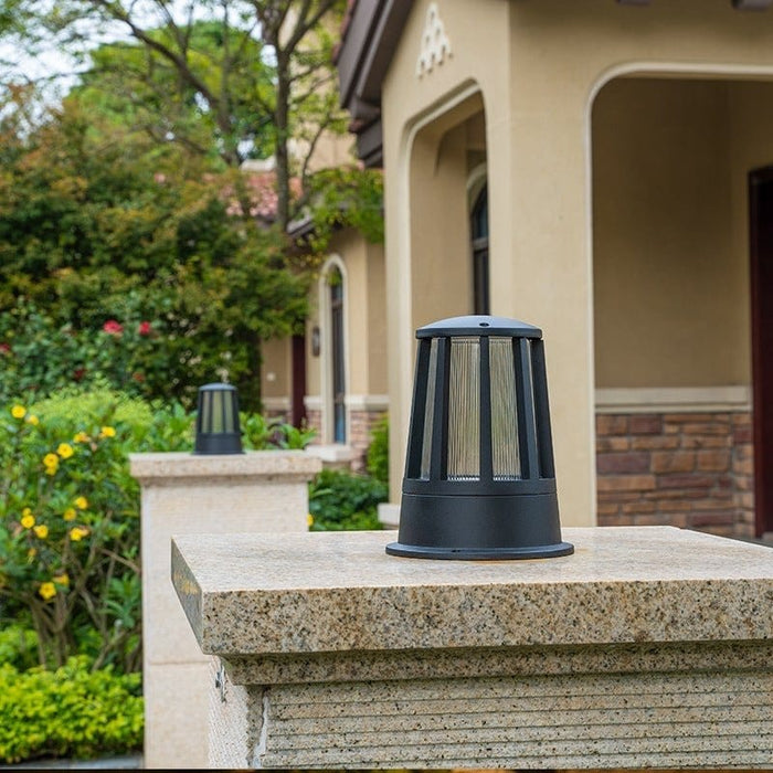 Round Creative Waterproof LED Black Modern Outdoor Pillar Lights