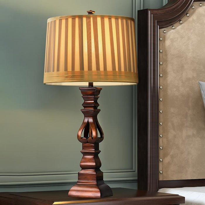 Pleated Drum Shade Table Lamp Rustic Resin Brown Night Stand Light