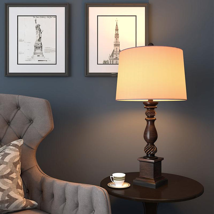 24'' Rustic Bronze Table Lamp Vintage 1-Light Reading Light with Drum Shade