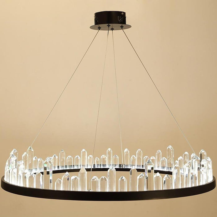Circular Metal Crystal LED Adjustable Modern Pendant Lighting Chandelier