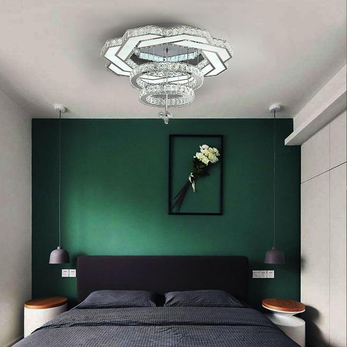 Ambient Crystal LED Flush Mount Light - 20''/24''/31''. Gold or Silver