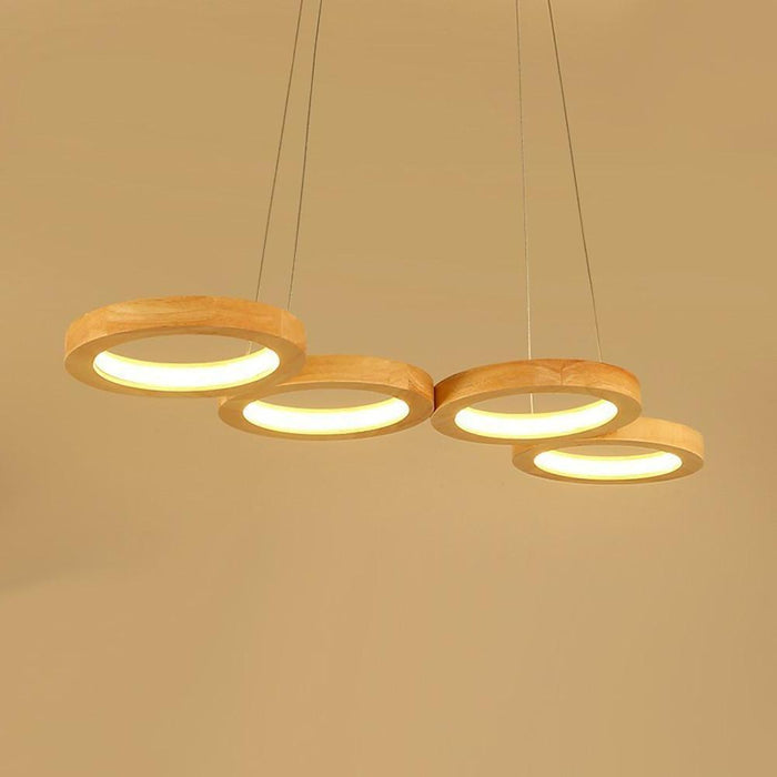 Rustic 4 Circles Wood LED Modern Pendant Lighting Chandeliers Island Lights