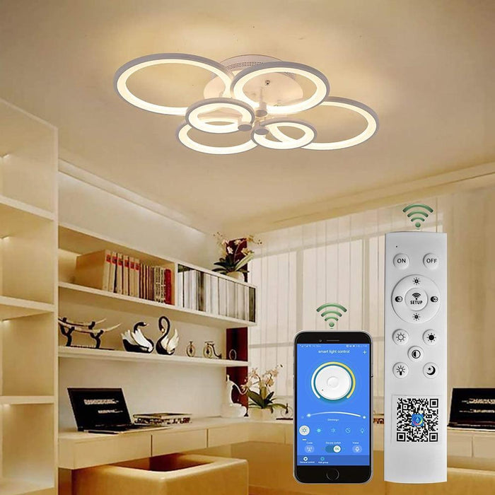 White/Black Acrylic Overlapping Rings LED Semi Flush Mount Ceiling Light