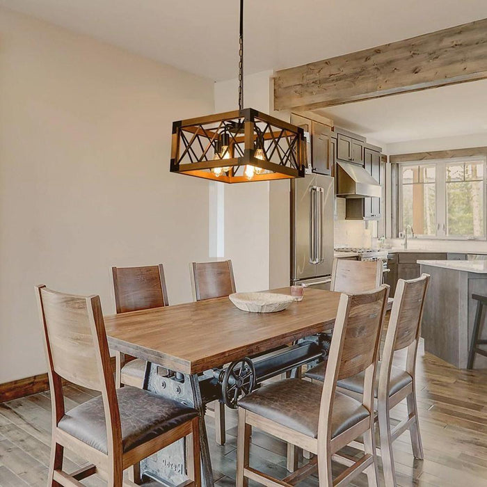 Linear Rectangle Wood Chandelier Gazebo Chandelier for Kitchen Dining Room