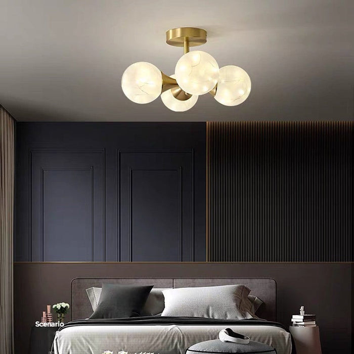 4 Globe Copper Glass Flush Mounts Lighting Classic LED Ceiling Lights