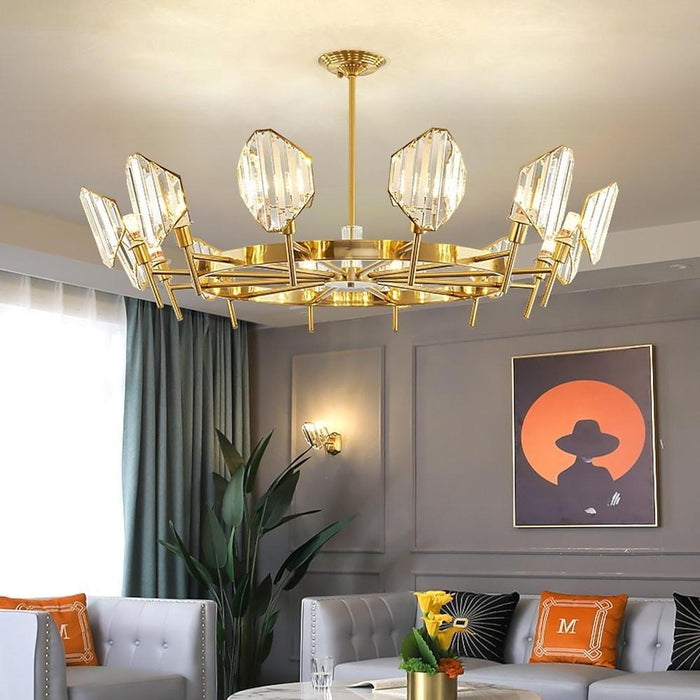Brass Ring Frame Crystal Chandelier -  Gold Metal. Crystal Accents Pendant Lights