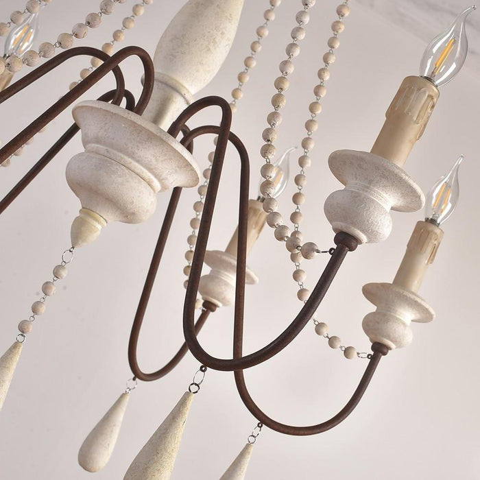 Candle Shaped Beaded Tassel LED Rustic Chandelier Pendant Light Hanging Lamp
