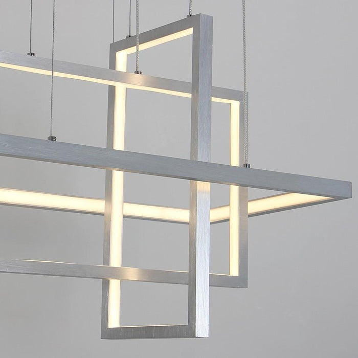 33'' Three-Part Futuristic Square Rectangular Hybrid Aluminum Chandelier with Capable Ambient Lights