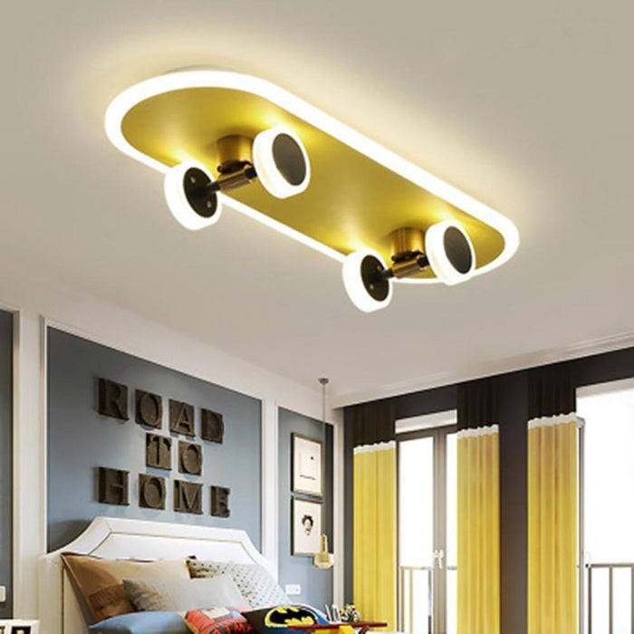 Cartoon Skateboard-shaped Dimmable LED Gold Modern Ceiling Lights
