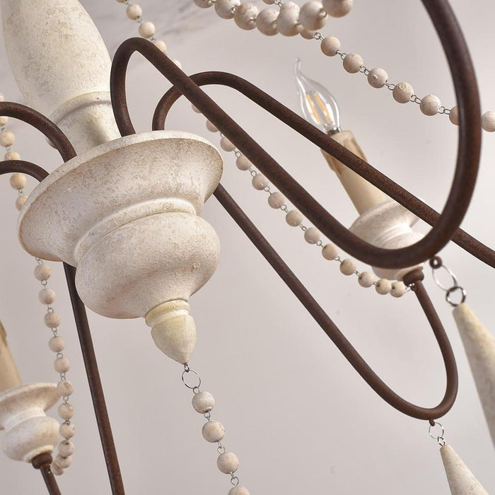 Candle Shaped Beaded Tassel LED Rustic Chandelier Pendant Light Hanging Lamp