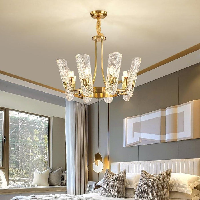 8-light LED Electroplated Metal Glass Gold Classic Chandelier Pendant Lighting