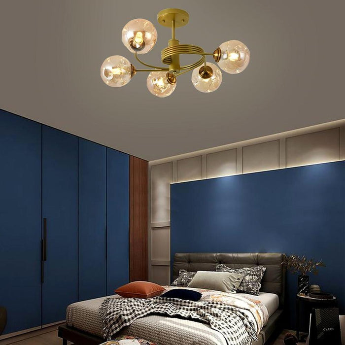 Swirling Nordic Globe Bubble Chandelier Metal Glass Bedroom Chandelier