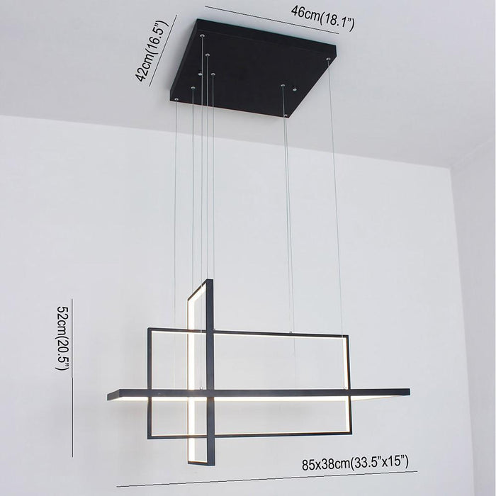 33'' Three-Part Futuristic Square Rectangular Hybrid Aluminum Chandelier with Capable Ambient Lights